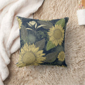 フローライエローサンフラワーネイビーブルー装飾用クッション クッション (ブランケット)