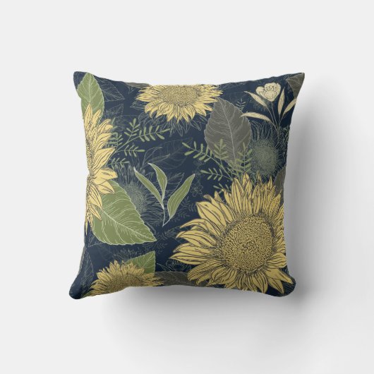 フローライエローサンフラワーネイビーブルー装飾用クッション クッション (裏面)