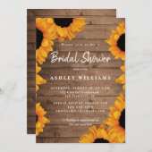 フローライエローサンフラワー素朴ウッドブライダルシャワー 招待状 (正面/裏面)