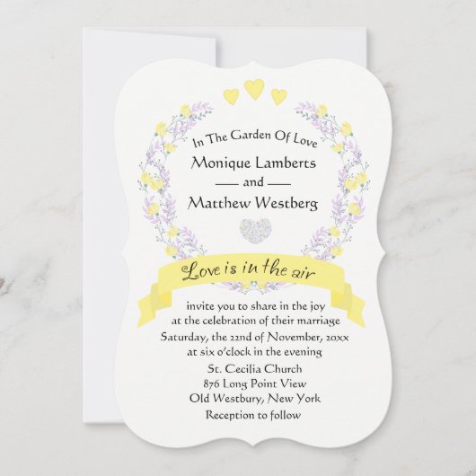 フローライエローパープルフラワーズ結婚リース 招待状 (正面)