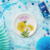 フローライエローヒマワリ、デイジー紫色の花 ペーパープレート (パーティー)