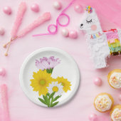 フローライエローヒマワリ、デイジー紫色の花 ペーパープレート (パーティー)