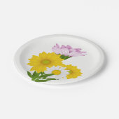 フローライエローヒマワリ、デイジー紫色の花 ペーパープレート (アングル)