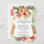 フローライエローピンクトロピカルハイビスカス金ゴールド誕生日 招待状 (正面)