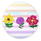 フローライエローピンクパープルウォーター色のストライプ色 セラミックノブ (正面)