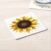 フローライエローフラワー水彩ヒマワリ スクエアペーパーコースター (アングル)
