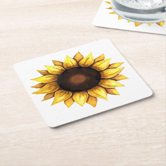 フローライエローフラワー水彩ヒマワリ スクエアペーパーコースター (アングル)