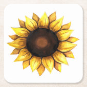 フローライエローフラワー水彩ヒマワリ スクエアペーパーコースター (正面)