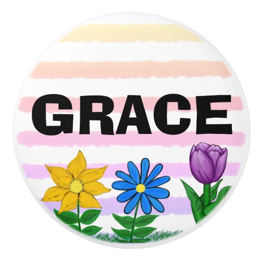 フローライエローブルーパープルウォーター色のストライプ名前 セラミックノブ (正面)