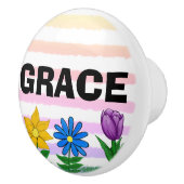 フローライエローブルーパープルウォーター色のストライプ名前 セラミックノブ (右)