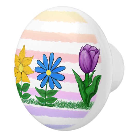 フローライエローブルーパープルウォーター色のストライプ セラミックノブ (右)