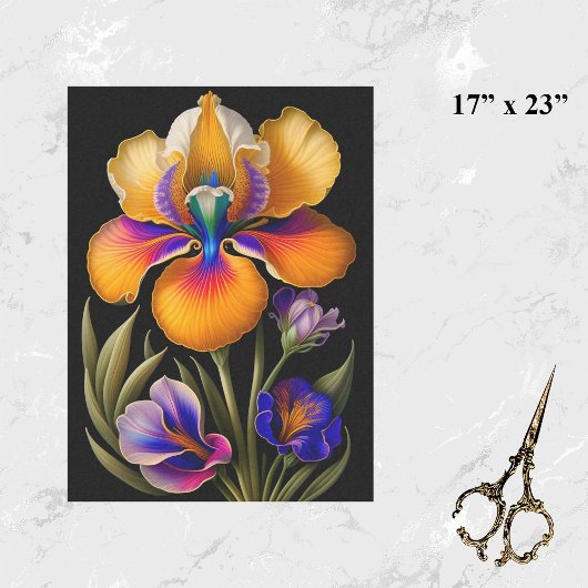 フローライエローブルーボタニカルイラストレーションラージ 薄葉紙