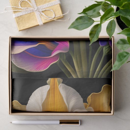 フローライエローブルーボタニカルイラストレーションラージ 薄葉紙 (ギフト)