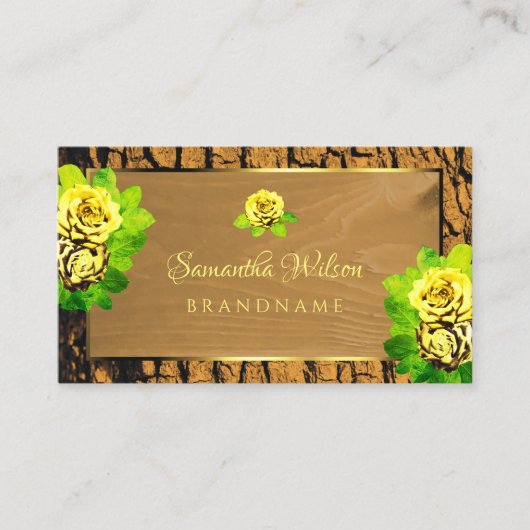 フローライエローローズウッドグレイン素朴ツリー樹皮 名刺 (正面)