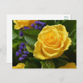 フローライエローローズ&パープルフラワーハローラブ ポストカード (正面/裏面)