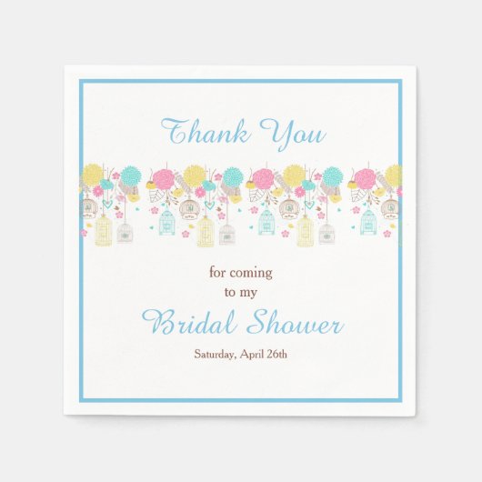 フローライエロー&ピンクバードケージブライダルシャワー スタンダードカクテルナプキン (正面)