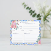 フローライタリアンブルータイルブライダルシャワーレシピカード (スタンド正面)