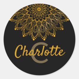 フローライニシャルモノグラムパーソナライズされた名曼荼羅 ラウンドシール