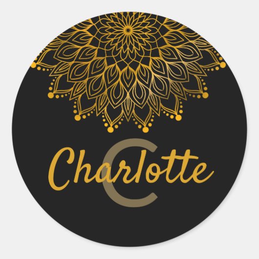 フローライニシャルモノグラムパーソナライズされた名曼荼羅 ラウンドシール (正面)