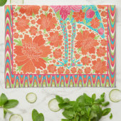 フローライビスバードレトロウェー縁どデザイン キッチンタオル (折り畳み)