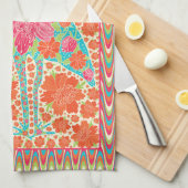 フローライビスバードレトロウェー縁どデザイン キッチンタオル (四つ折り)