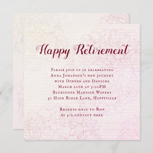 フローライラストレーション彼女の幸せな退職パーティー 招待状 (正面/裏面)