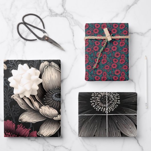 フローライラストレーション花 ラッピングペーパーシート (正面)