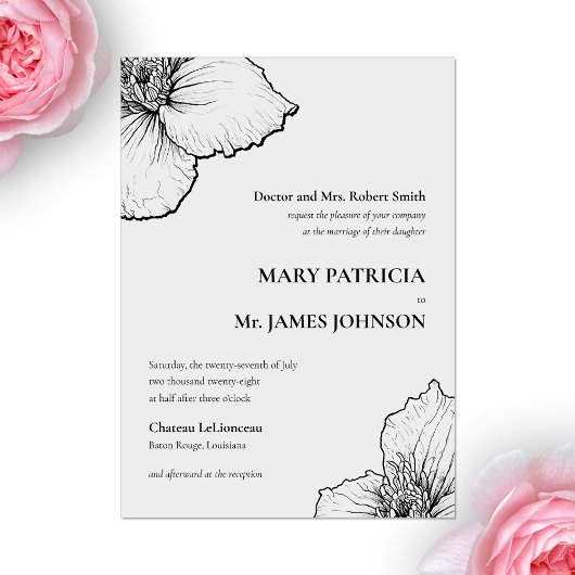 フローラインクラインアートクラシックスケッチフォーマル結婚の アクリル招待状