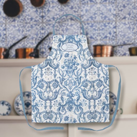 フローライングリッシュガーデンブルー&ホワイト祖母 エプロン
