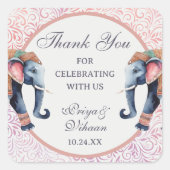 フローラインディアン象結婚の返し贈り物の好意 スクエアシール (正面)