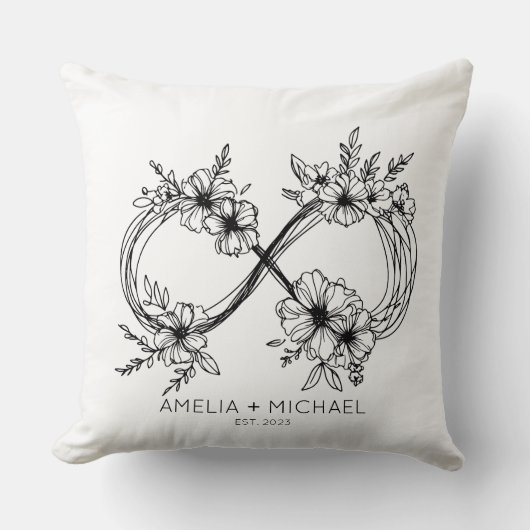 フローラインフィニティサインカスタマイズ可能な名前ピロー クッション (正面)