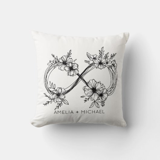 フローラインフィニティサインカスタマイズ可能な名前ピロー クッション (正面)