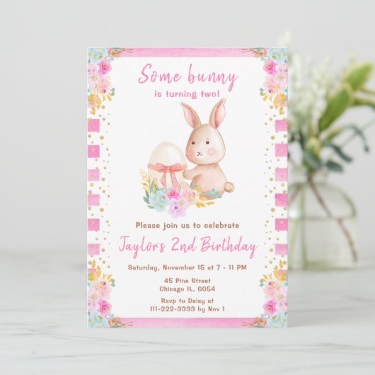 フローライースターバニー誕生日 招待状 (スタンド正面)