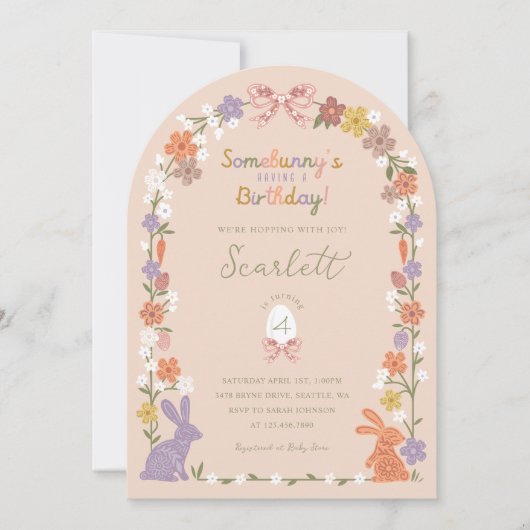 フローライースターバニーSomebunny's Having a誕生日 招待状 (正面)