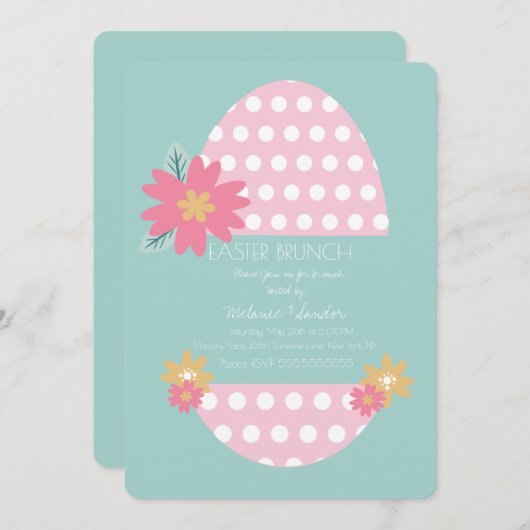 フローライースターパターン卵ディナーブランチ家族 招待状 (正面/裏面)