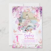フローラウィステリアバタフライキッズフォト誕生日 招待状 (正面)