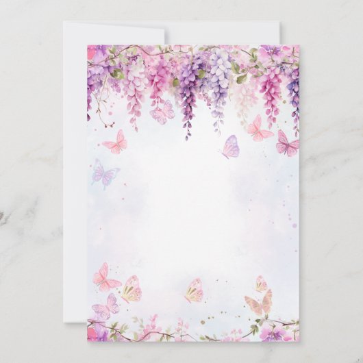 フローラウィステリアバタフライキッズフォト誕生日 招待状 (裏面)