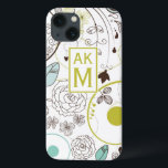 フローラウィムジーパターンモノグラムiPadエアケース iPhone 13ケース<br><div class="desc">白、青、チャートレユースの花柄のシェブロン模様とチャートレーズラベルとモノグラムを特徴とするカスタマイズ可能なiPadケース。様々な色や様々なケースや袖で利用できる。</div>