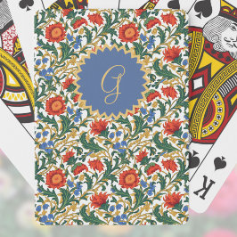 フローラウィルラムモリススタイルブルーレッド金ゴールドヴィンテージ トランプ