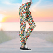 フローラウィルラムモリススタイルブルーレッド金ゴールドヴィンテージ レギンス