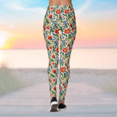 フローラウィルラムモリススタイルブルーレッド金ゴールドヴィンテージ レギンス