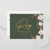 フローラウィンターグリーナリークリスマスホリデーRSVP 箔招待状ポストカード (正面/裏面)
