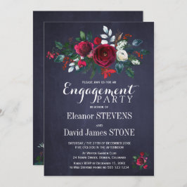 フローラウィンターネイビーレッドクリスマス婚約パーティ 招待状