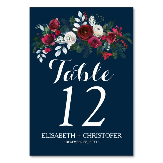 フローラウィンターネイビー結婚ブルグンディ テーブルナンバー (裏面)