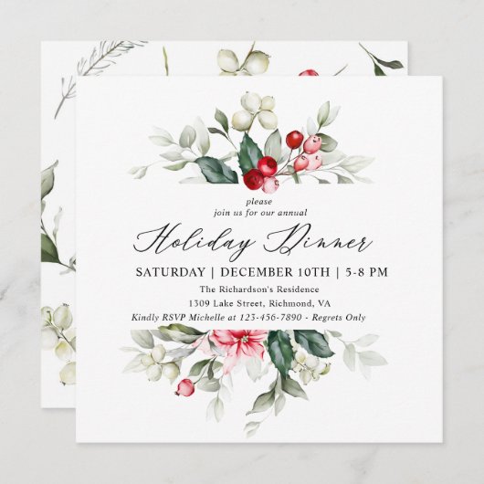 フローラウィンターベリーズホリデーディナー招待状 招待状 (正面/裏面)