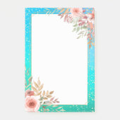 フローラウェディングシャワーティール(緑がかった色)金ゴールド紙吹雪水玉模様 ポストイット (正面)