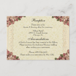 フローラウェディングレセプションピンクローズヴィンテージ エンクロージャーカード