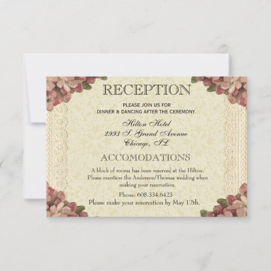 フローラウェディングレセプションピンクローズヴィンテージ 出欠カード (正面)