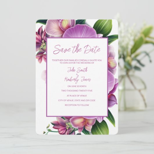 フローラウェディング写真とQRコードで日付を保存 セーブザデート (スタンド正面)