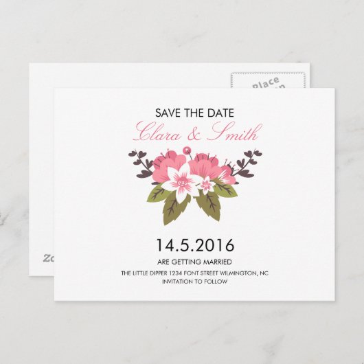 フローラウェディング日付はがきを保存 案内ポストカード (正面/裏面)